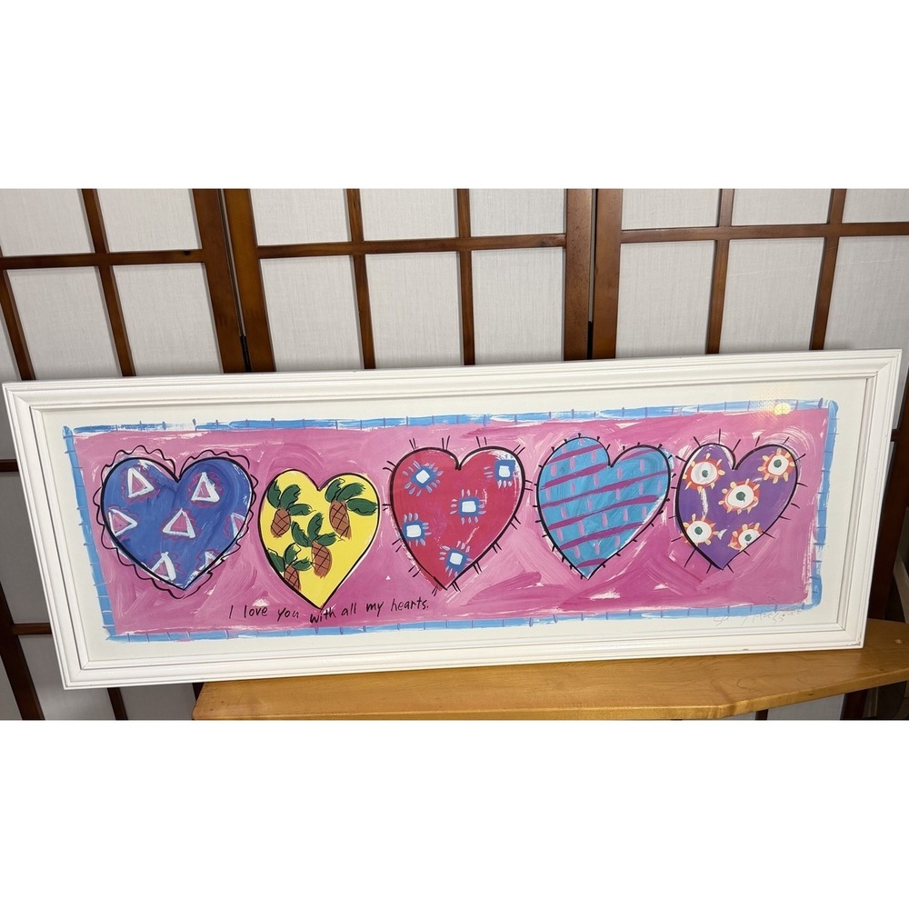 Sally Huss I Love You With All My Hearts Artist Signed  Framed Long Print 14x38"